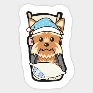 Cute yorkshire terrier is going to bed Sticker